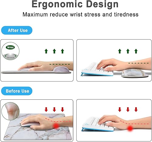 Reposamuñecas para teclado, alfombrilla de mouse de espuma viscoelástica negra ergonómica para computadora, soporte de muñeca, fácil de escribir y