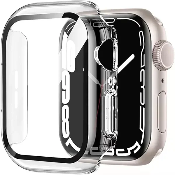 HANKN 2 Pack Hard PC Case with Button for Apple Watch Series 11 10 46mm Tempered Glass Screen Protector Case, Full Coverage Iwatch Scratch-Resistant Shockproof Bumper Cover (Clear+Clear, 46mm)