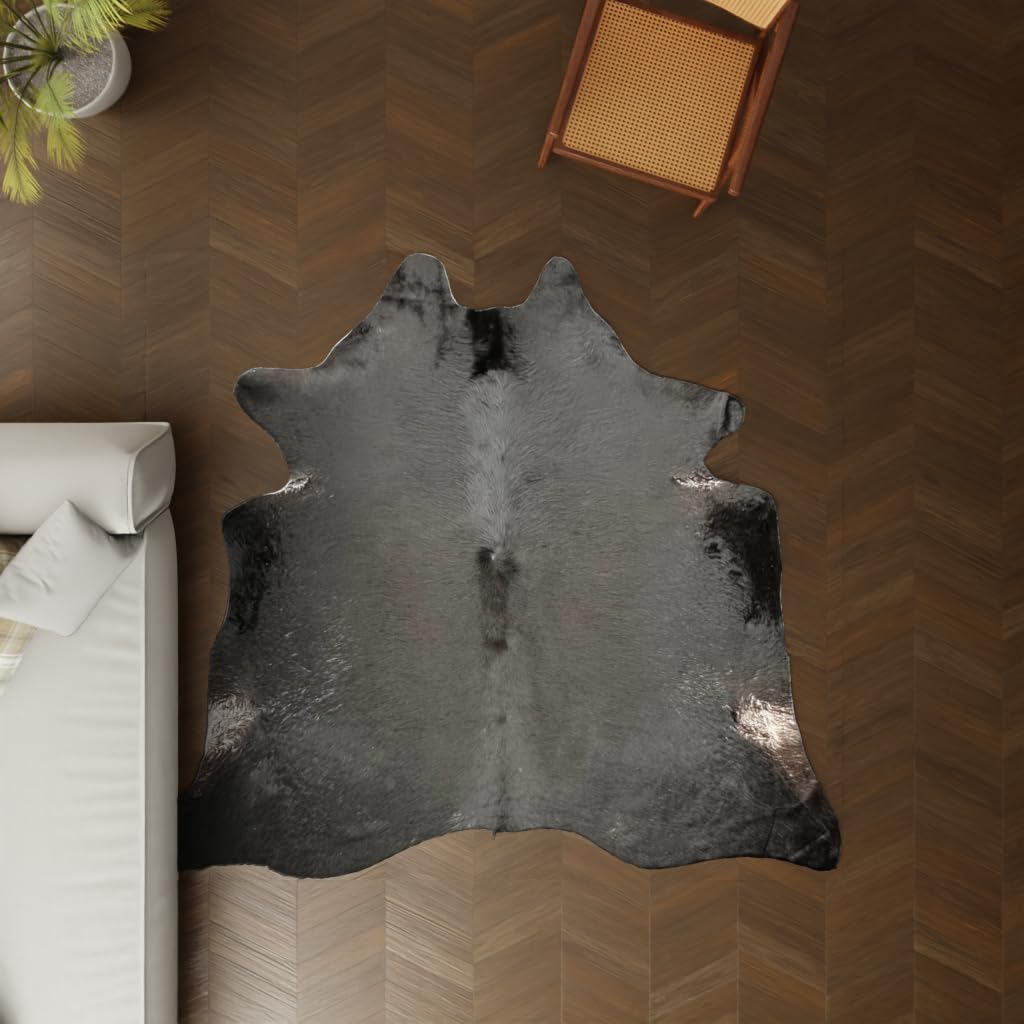 Großformat Echter Kuhfell Teppich – Tiefschwarz. Imposante 230x210 cm! Perfekt fürs Wohnzimmer. Nachhaltig, Tierfreundlich + GRATIS Lederuntersetzer