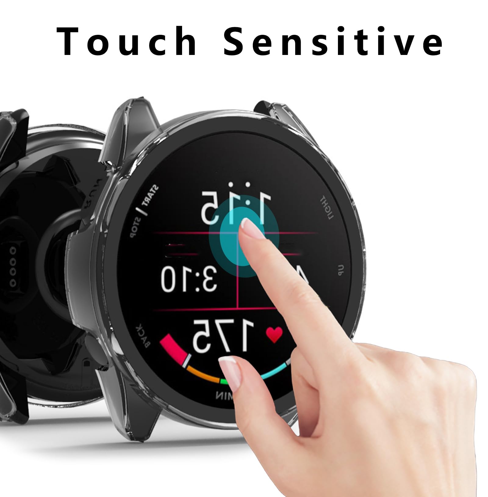 GIOPUEY [2-pak etui kompatybilne z zegarkiem Garmin Forerunner 165, szklana folia ochronna + twarda plastikowa ramka, pokrowiec do Garmin Forerunner 165 - czarne + czarne