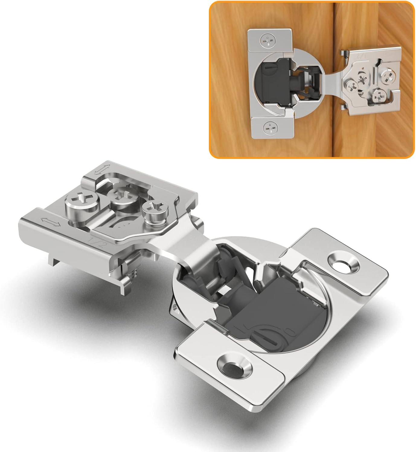 20 Pack 1/2" Overlay 4D Soft Close Concealed Hinges for Face Frame Door, Adjustable Closing Speed, Smooth Slow Self Close Hinges, Satin Nickel, 105° Open Angle Stainless Steel Cabinet Hinges 1/2 inch Overlay 20 Pack