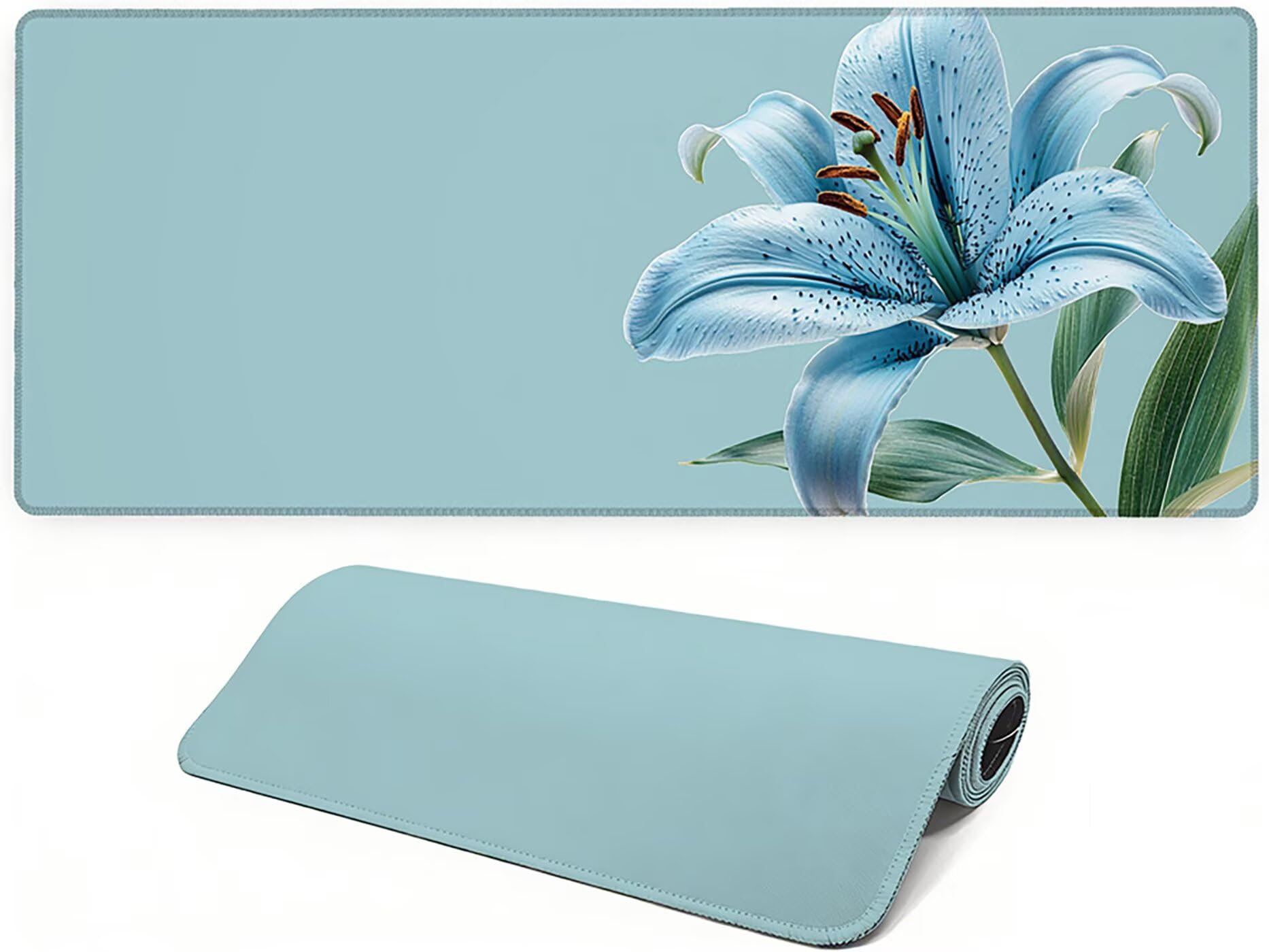 Lpfieonn Blume Großes Schreibtischunterlage, XXL Schreibtischunterlagen, Blau XXL Wasserdicht Gaming Mousepad mit Vernähter Rand und Rutschfeste Gummibasis, für Laptop/Hause/Büro 120x60cm PF-1813