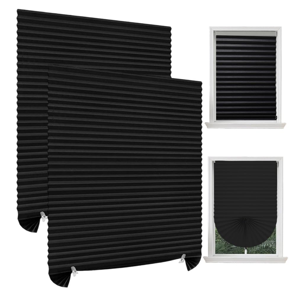 2 Pack Temporary Blinds, 60 x 150cm Stick on Blind, No Drill Blinds, Clip in Paper Blind, Easy Fit Install for Bedroom Kitchen Bathroom Windows Bedroom, Loft, Travel RV Car, Semi-Shading(Black) โ image 1