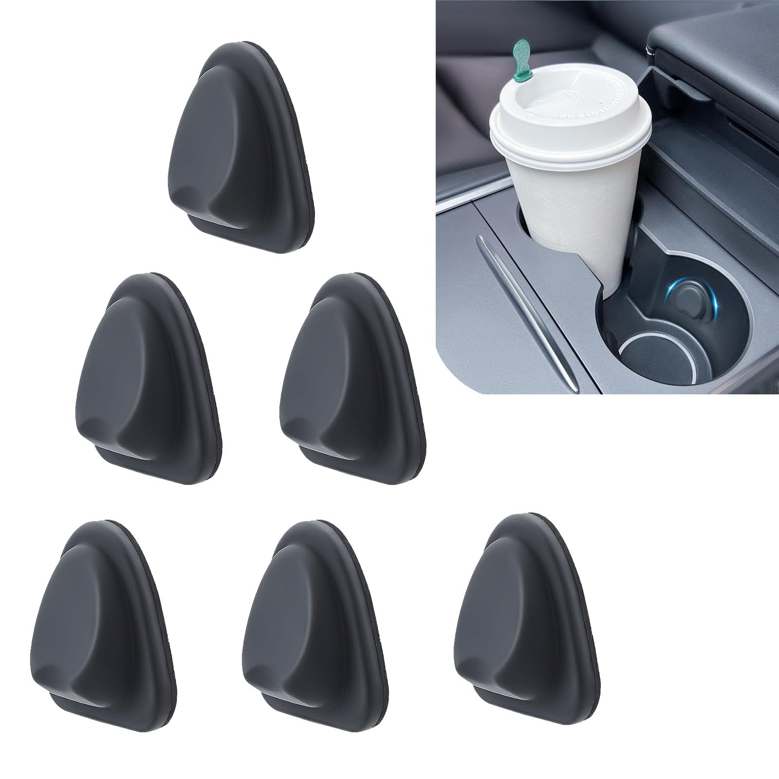 Tryagat 6 Pcs Car Cup Holder Insert Stabilizer for Skoda Fabia IV 2026 2025-2021, Anti-Slip Shockproof Vibration Damper Interior Trim Accessory Black
