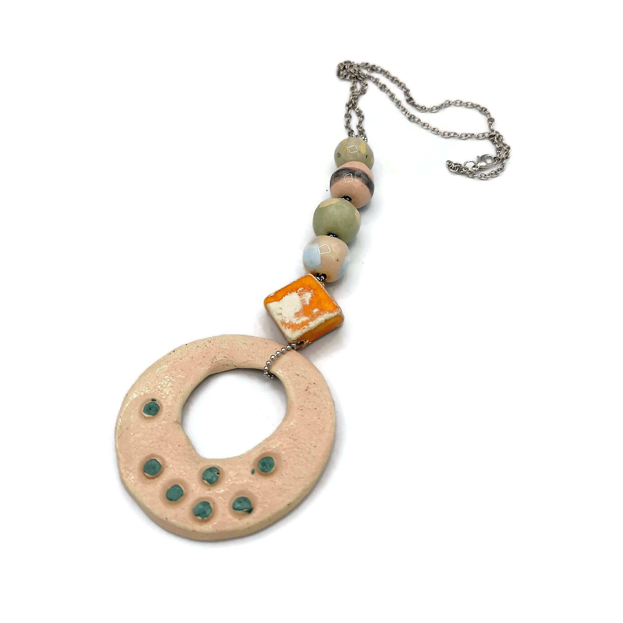 Collar con Colgante Grande para Todos Los Días Boho para Mujer, Joyería De Cerámica Gruesa De Declaración De Moda