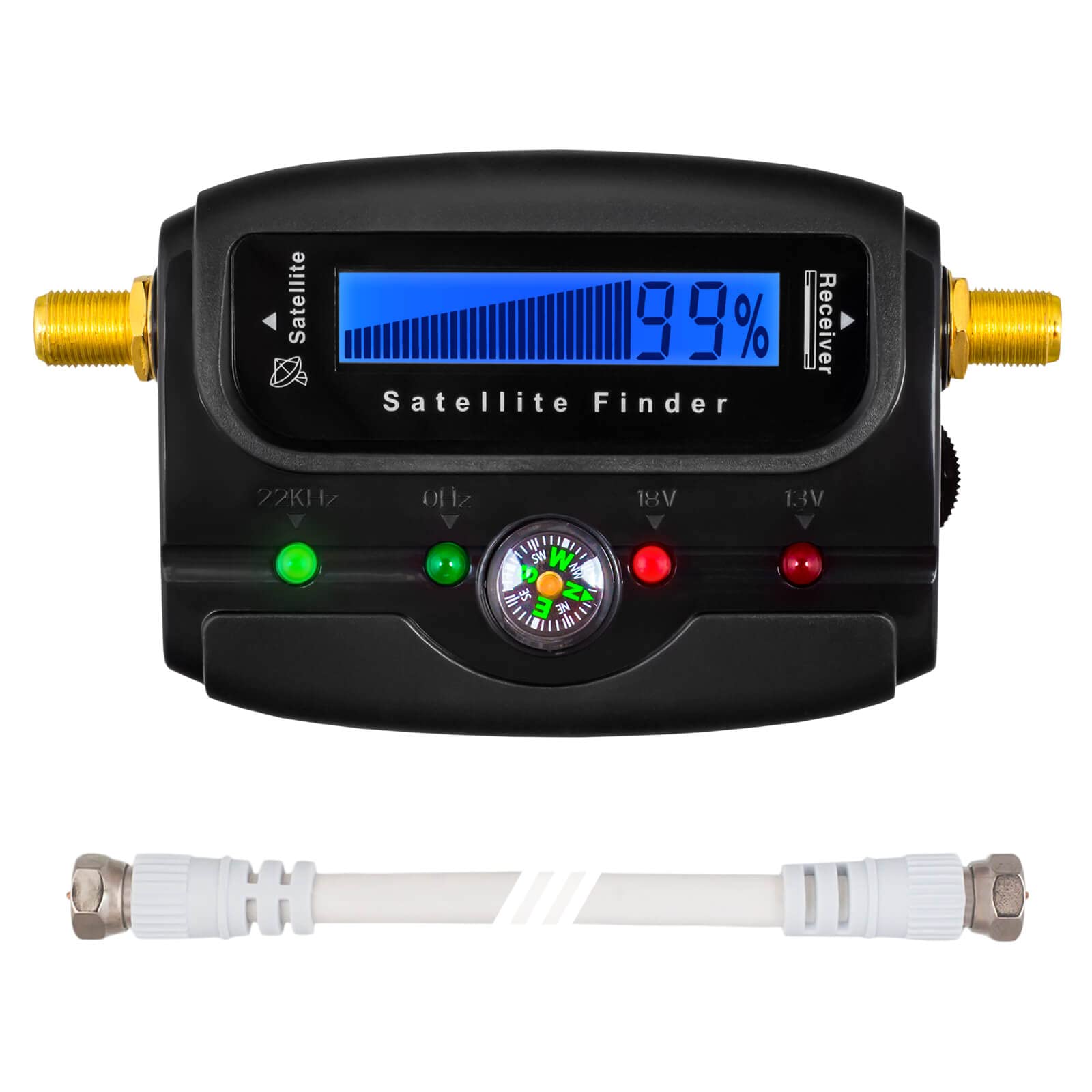 HB Digital SATFINDER z wyświetlaczem LCD kompas i dźwięk + kabel łączący F + instrukcja obsługi w języku niemieckim + pozłacane złącza * do regulacji anteny satelitarnej * z wyświetlaczem