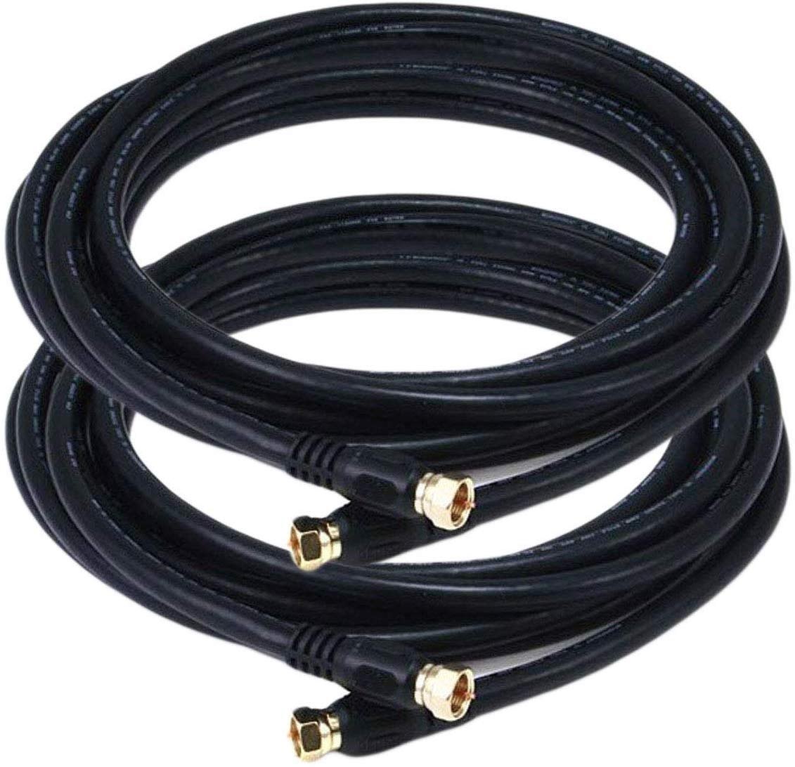 iMBPrice - (2-Pack) RG6 Coaxial Patch Cable (12 Feet) with F-Type Screw-on Connectors in Black