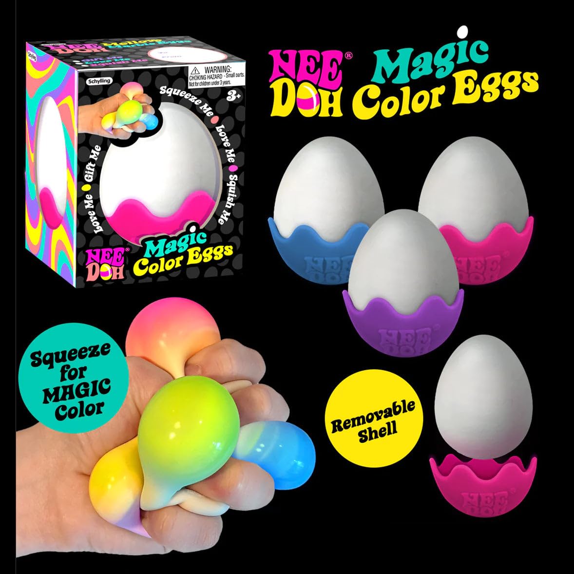 Schylling NeeDoh Magic Color Egg Groovy Glob Trio: Easter Fun - Assorted Colors Gift Set - 3 Pack
