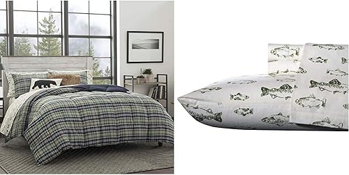 Eddie Bauer Edredón resistente a cuadros y franela de escuela de pescado