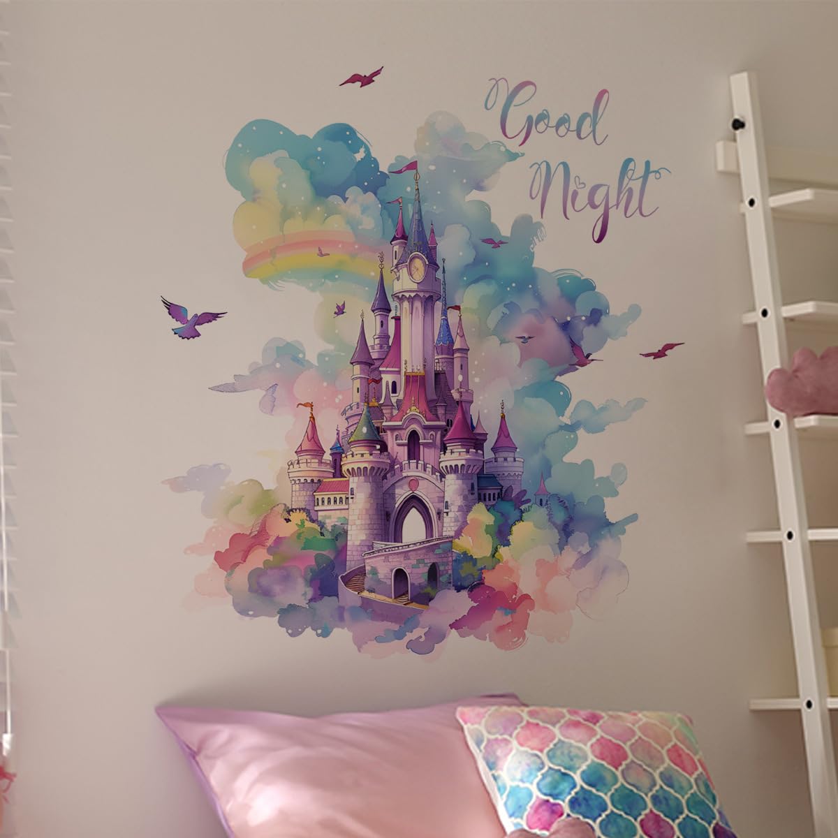 Runtoo Castle Wall Decals for Girls Bedroom Colorful Rainbow Princess Wall Stickers Living Room Baby Nursery Kids Wall Decor - Image 3