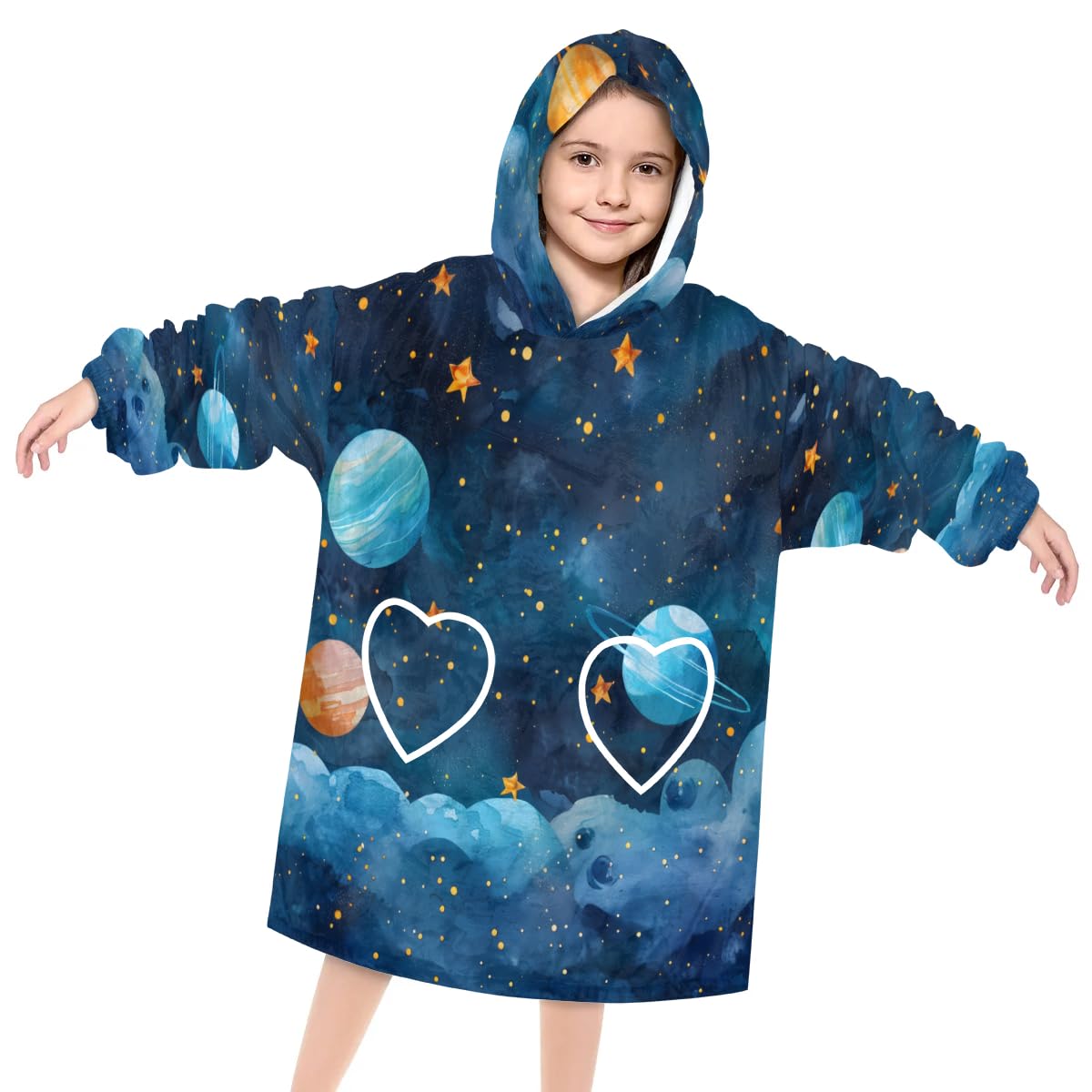 Wearable Blanket Hoodie for Kids, Tranquil starry sky Fleece Sweatshirt Blanket Oversized Blanket Sweatshirt with Pocket Flannel Warm Hooded Blanket 6-10 Year Old Girl Boy Gift, One Size