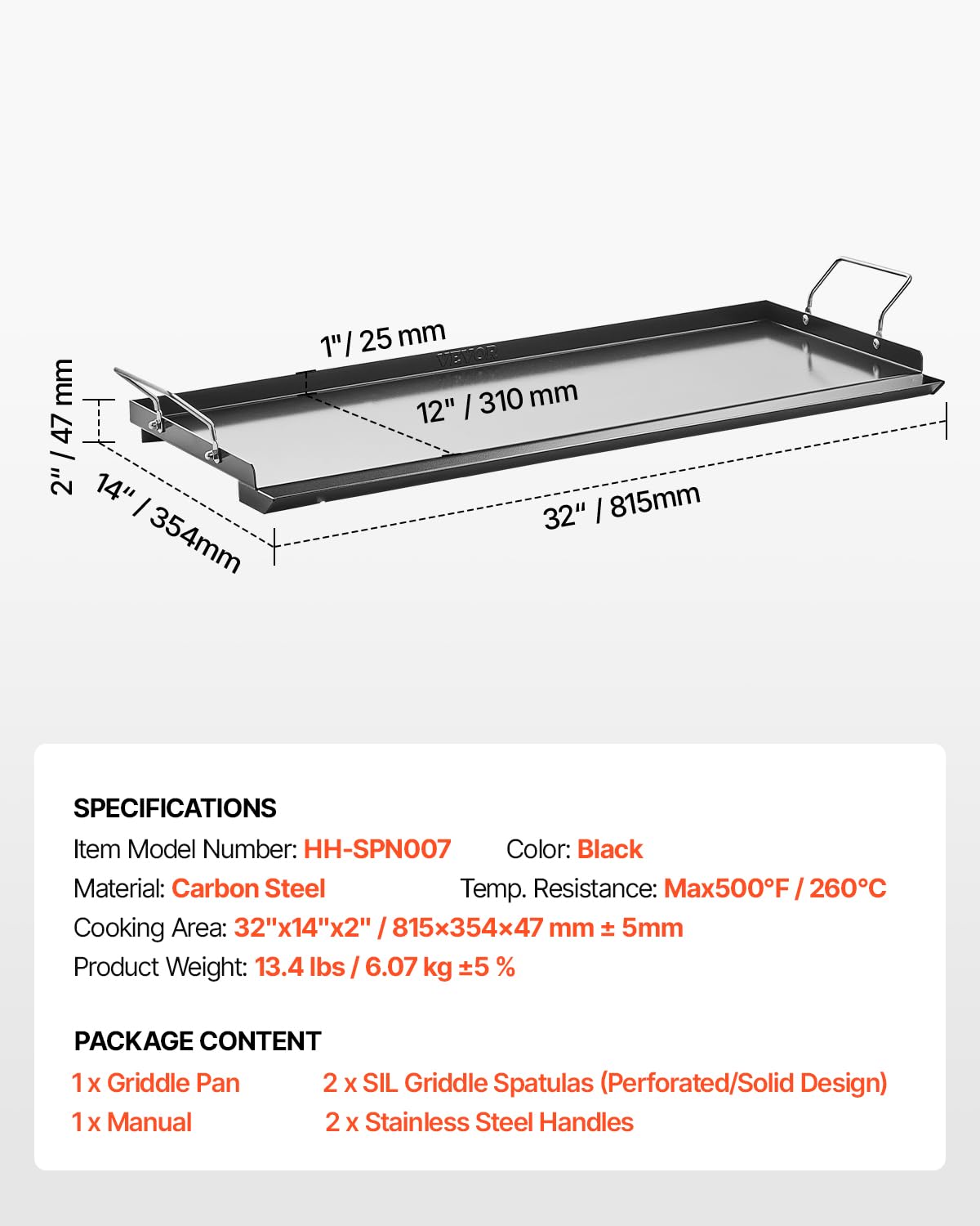 VEVOR Teppanyaki uniwersalny prostokątny grill ze stali węglowej 812 x 310 mm z płaską powierzchnią, żelazko gazowe Teppanyaki, przenośne rodzinne przybory kuchenne z uchwytem, do gotowania