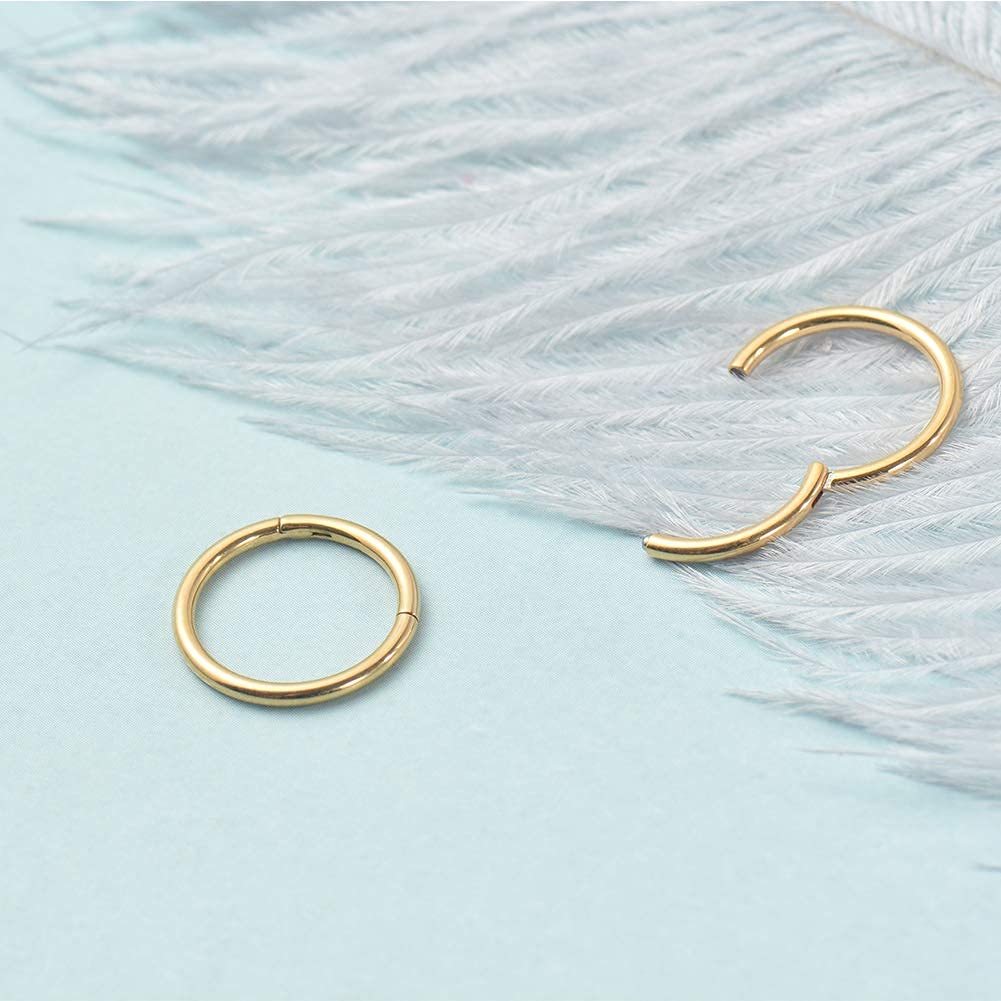 Afftiny Nose Ring Septum Hoop 20G/18G/16G/14G/12G 316L Surgical Stainless Steel Hinged Seamless Earrings, Diameter 5MM-16MM, Gold/Silver/Black/Rose Gold/Rainbow Color — view 7