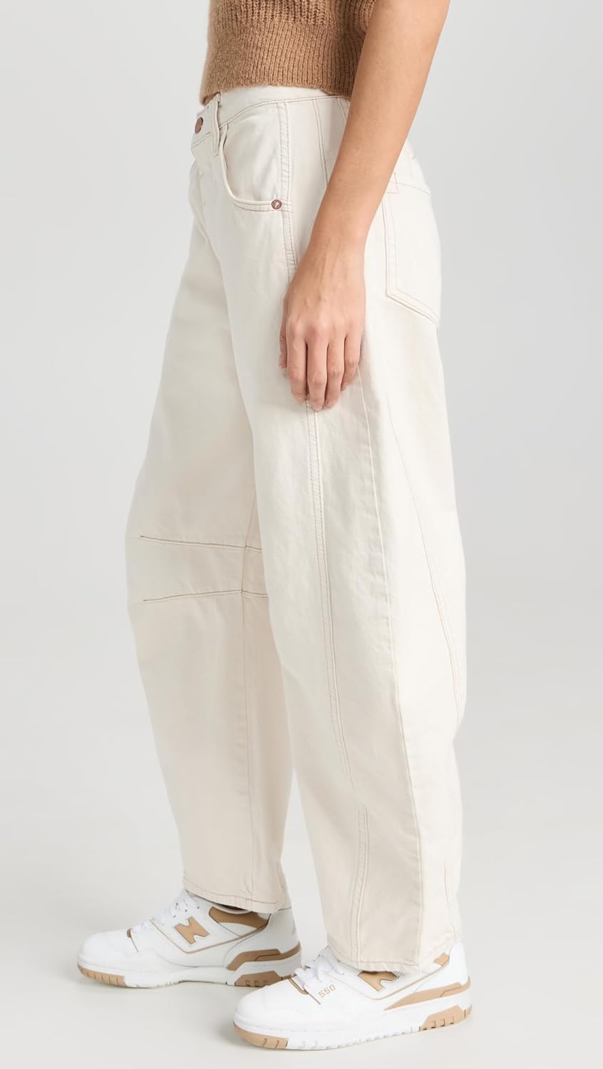 Free People, Womens, We The Free Good Luck Mid-Rise Barrel Jeans, Milk, 27 - Image 5