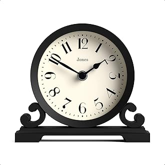 Jones Clocks® Saloon mantel clock | Small traditional double scroll design | Black | Contemporary classic style for desk, table, shelf or bedside