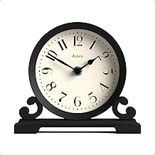 Jones Clocks® Saloon mantel clock | Small traditional double scroll design | Black | Contemporary classic style for desk, table, shelf or bedside