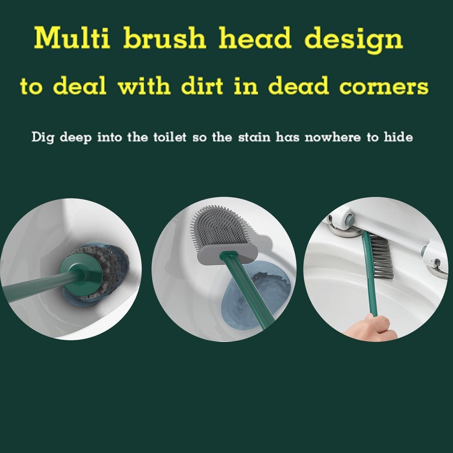 4 in 1 Toilet Cleaning Brush and Holder Set for Bathroom, Soft Silicone Bristle Toilet Brush, Removable Water Drawer, Ergonomic Long-Handled Toilet Brush (4 in 1 Brush)