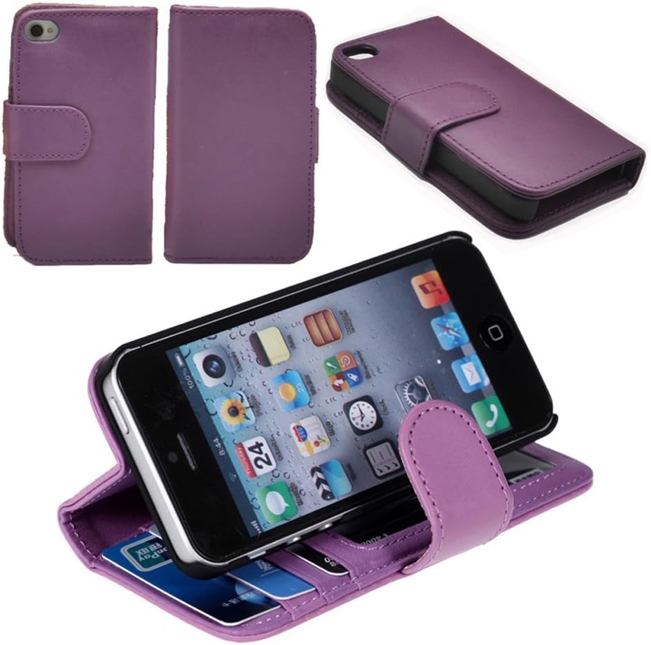 Hanicase WALLET STYLE PU FOLIO LEATHER CASE WITH 3 CARD SLOTS COVER FOR IPHONE 5 (PURPLE)