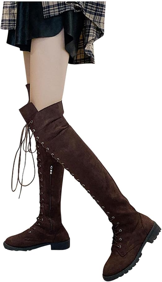 Amazon.com: Botas sobre la rodilla para mujer, estilo vintage, con punta  redonda, de punto, de tubo alto, con tacones, transpirables, elásticas,  hasta la rodilla : Ropa, Zapatos y Joyería
