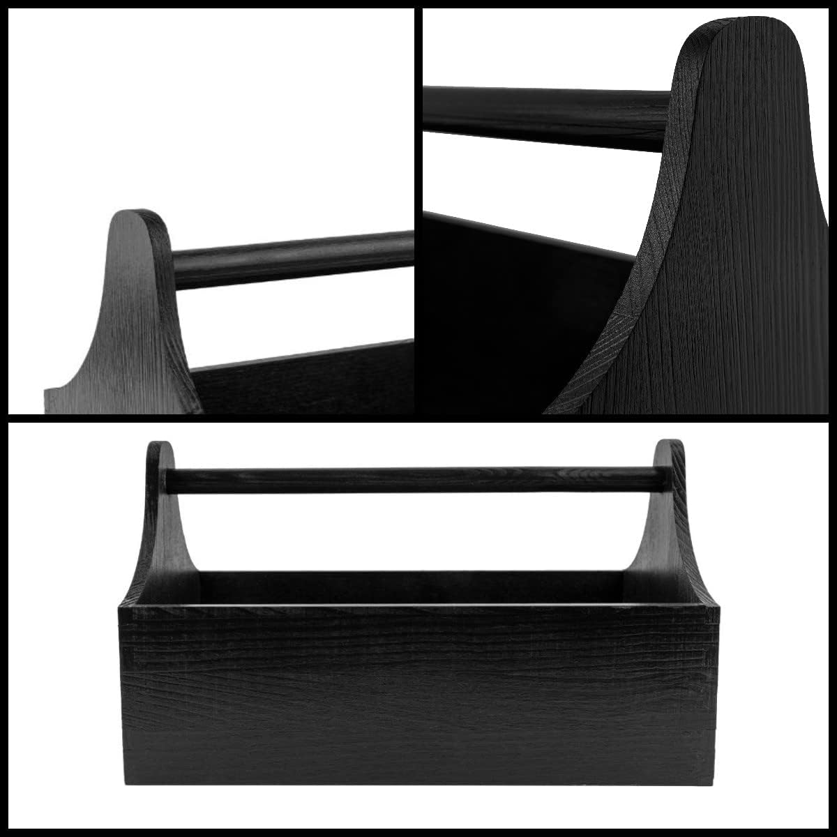 Creative Deco Black Wooden Toolbox Storage Box | 13.38 x 7.08 x 8.07 in (+/- 0.19 in) | Natural Box with Handle | Tool Bag Garage Storage | Gift Box | Craft Wood