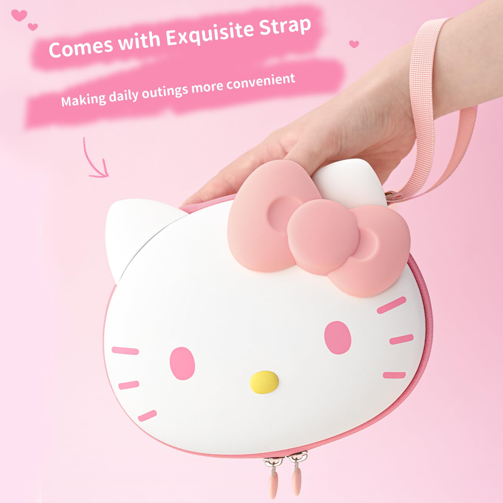 Kuitmor Niedrige Game-Controller-Schutzhülle, Tragbare Reise-Tasche Hartschalen-Aufbewahrungsetui mit Cartoon-Katzen-Form-Design für PS4, PS5, Switch Pro, Xbox mit Innenfach für Zubehör - HLK
