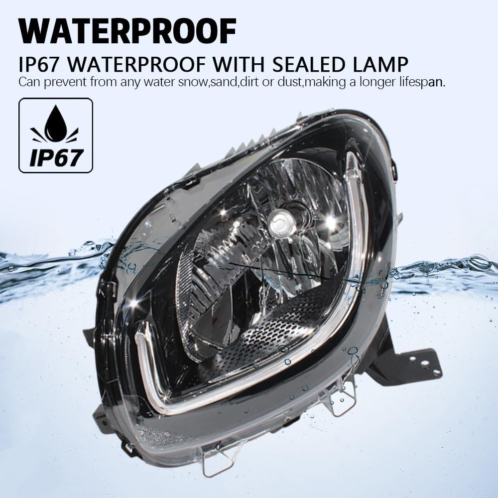 Left Driver Side Front Headlight Headlamp Fit for 2014 2015 2016 2017 2018 2019 Mercedes Benz Smart Fortwo Coupe 453, High Configuration, Black, 4539066101