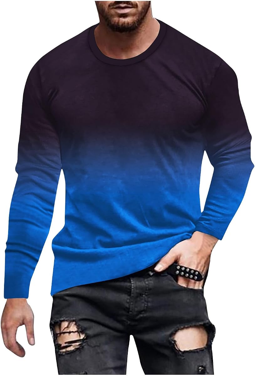 Camisas de manga larga para hombre Casual Color degradado Suelto Jersey Gráfico Camisetas Otoño Moda Sudaderas atléticas