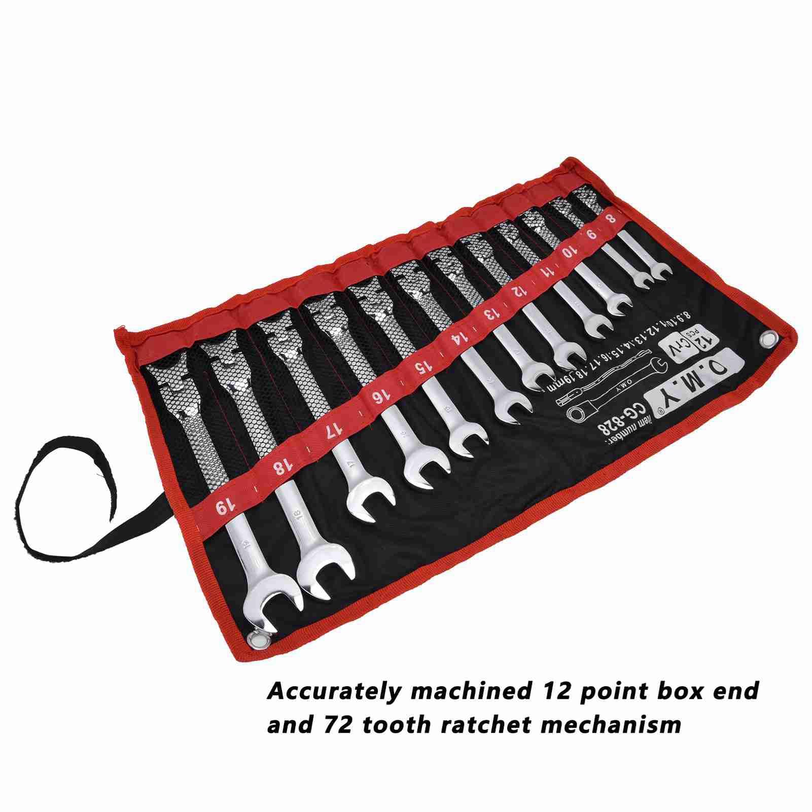FLEXMAN 12 Częściowy Zestaw Kluczy Grzechotkowych, 8 mm 19 mm 72 Zęby Grzechotka Stalowa, Elastyczna Metryczna Grzechotka Z Elastyczną Główką, 5 Biegowy Zestaw Kluczy Płasko Oczkow (ruchoma głowa)