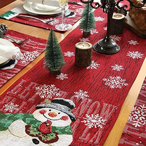 Christmas Place Mats Table Runners Embroidered Set Christmas Snowman Tablecloth Christmas Decorations for Table Mats (Table Runner(1+4))