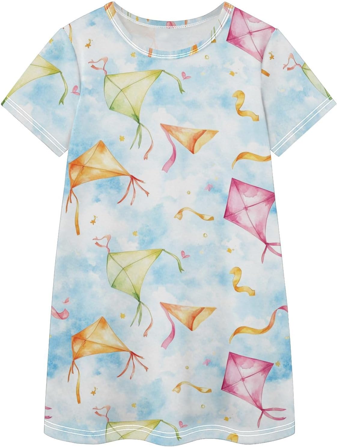 Colorful Kites Girls Dresses Summer Dresses for Girls with Cotton Short Sleeves for Casual a Line Dress Size 2-8Y