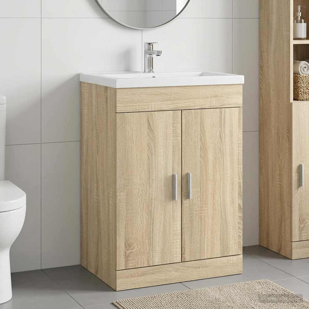 Szafka pod umywalkę, dąb Sonoma, materiał drewnopochodny, 56 x 37,5 x 81 cm, miejsce do przechowywania, mebel łazienkowy, szafka pod umywalkę, komoda do łazienki, dla gości, organizer do WC