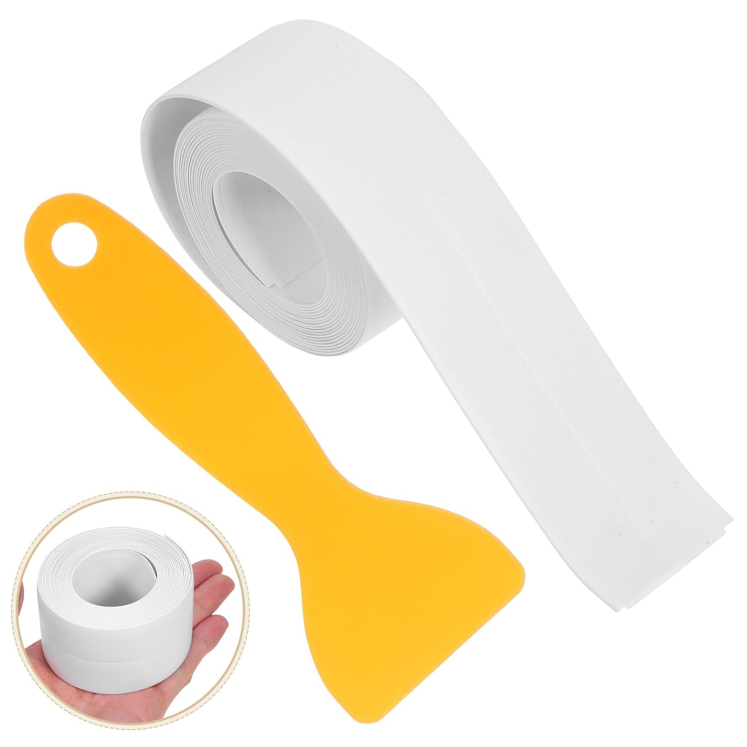 Self Adhesive Caulk Strip Tape, White PVC PP with Tool