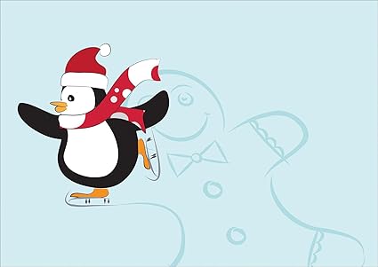 Carte De Noel Jolie Carte Cadeau Carte De Voeux Pour Noel Avec Un Pingouin Sur Patins Et Un Homme Du Pain D Epice Sur La Glace Sans Texte Avec Enveloppe Amazon Fr Fournitures De
