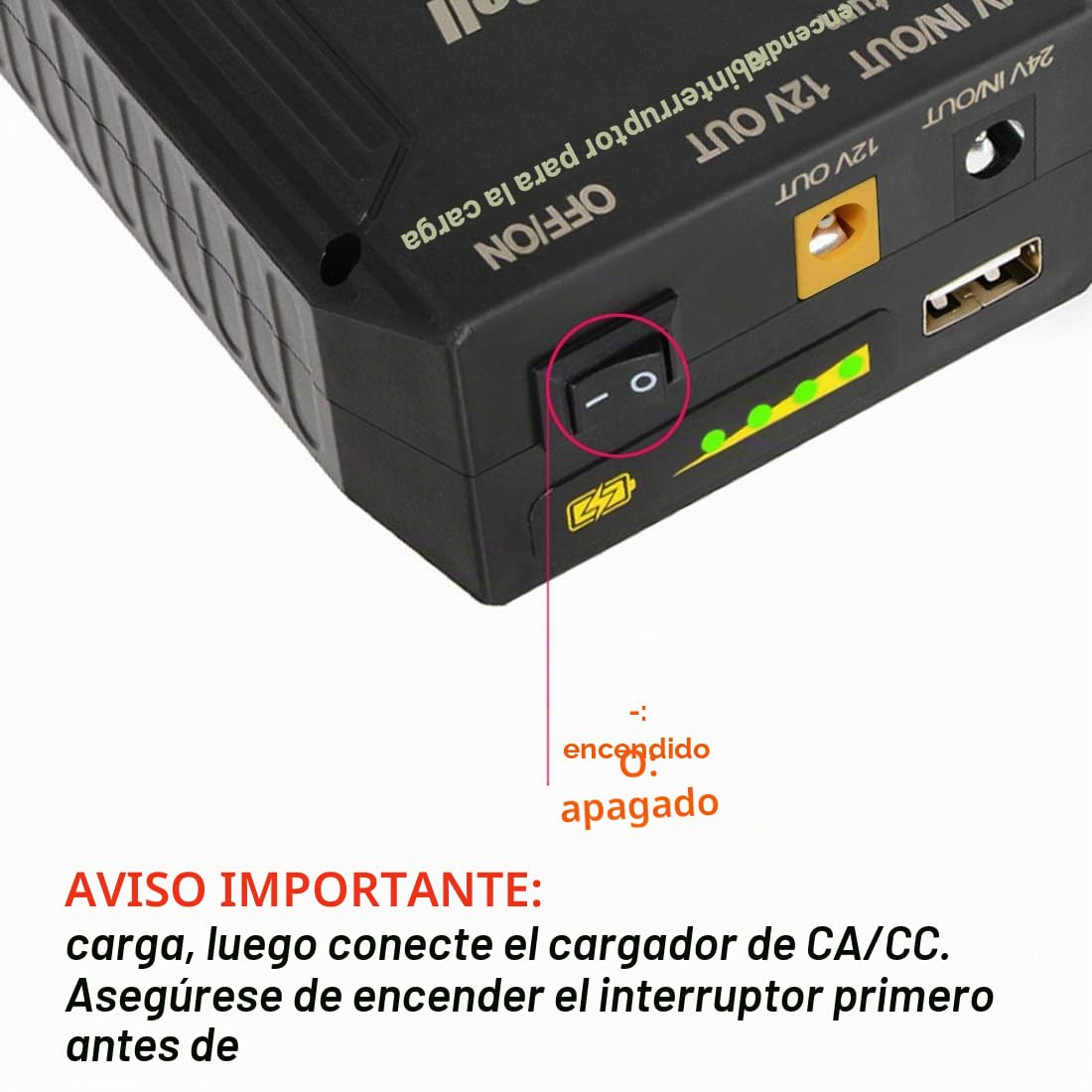 TalentCell Powerbank, Batería externa, batería de iones de litio de 24/12/5 V, recargable, 82,88 Wh 22400 mAh, con cargador, para tiras de luces LED, cámaras CCTV, etc, Negro