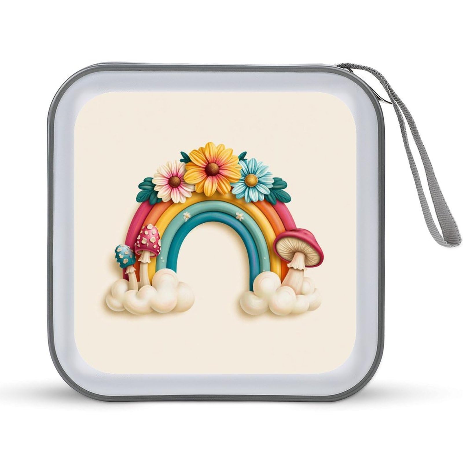 Jubonexis Retro Rainbow with Daisies And Mushrooms CD Case DVD Storage Case Portable for Car Home Travel