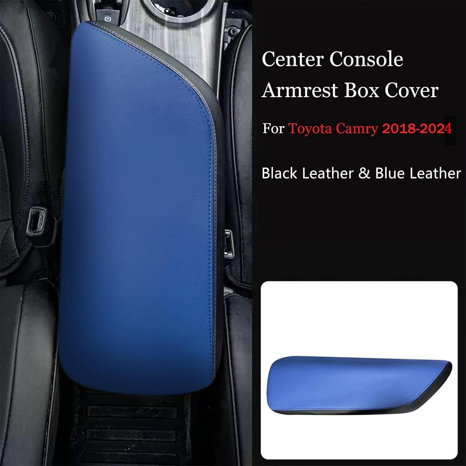 Center Console Cover Suitable for Toyota Camry 2018-2023 2024 Microfiber Leather Armrest Cover Automotive Accessories (Black & Blue Leather) image 4