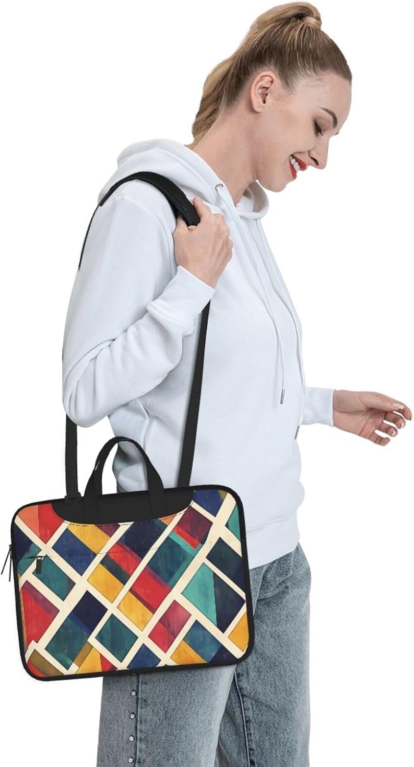 15.6 inch Retro color grille Picture Laptop Bag - with Soft Interior, Multiple Pockets - Ideal for Men, Travel and Business image 3