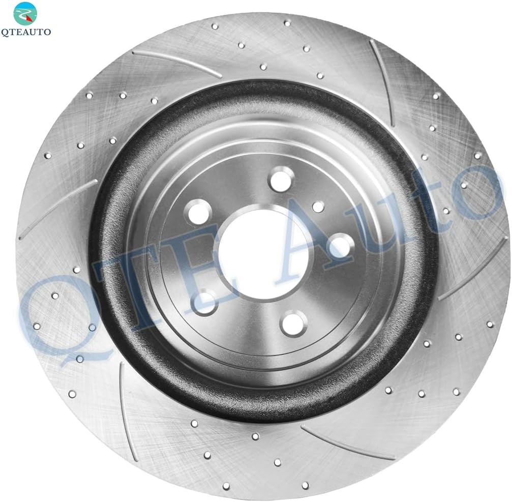 PM Auto Set of 6 Rear 345mm Drilled Slotted Brake Disc Rotors-Ceramic Brake Pad Kit Replacement For 2013-2019 Ford Explorer