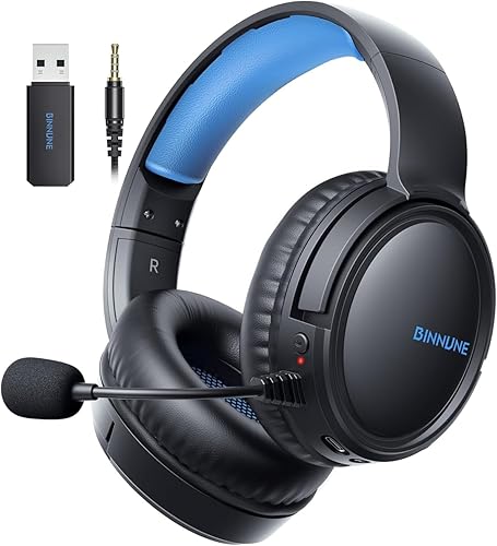 BINNUNE Wireless Gaming Headset — 2.4GHz Low-Latency USB Dongle + Bluetooth, 50mm Drivers 7.1 Surround, Noise-Cancelling Mic, 40H Battery — Over Ear Wireless Headphones for PS5, PC, Laptop, Blue