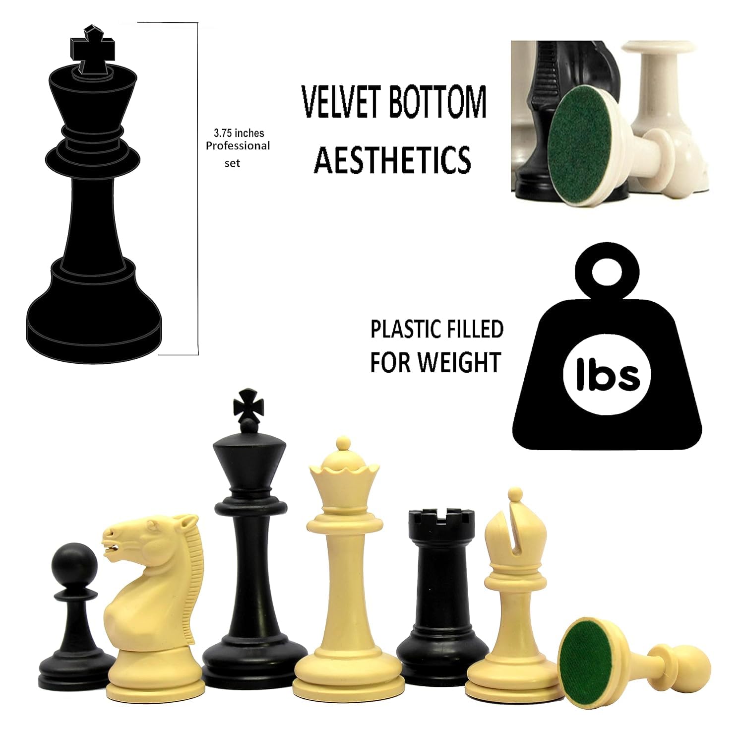 CRAZX Tournament Chess Pieces (with Two Extra Queens) Chessmen Staunton Coins (3.75" Inch King Height) - 650 Grams 3