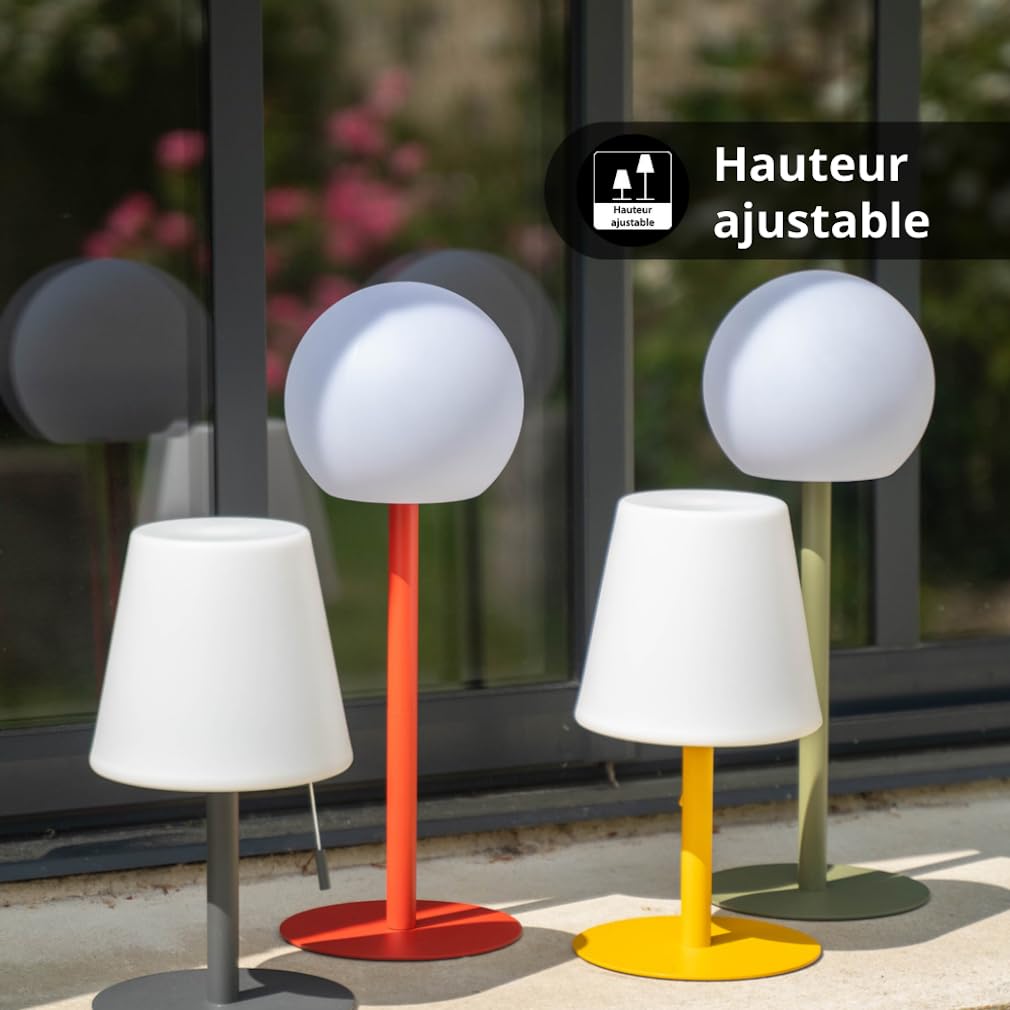 Xanlite, Lampe à Poser POP Abat-Jour Métal Rechargeable USB, Température de Couleur Réglable, Résistante IP44, Autonomie 8H, Idéale pour Extérieur et Intérieur, Gris
