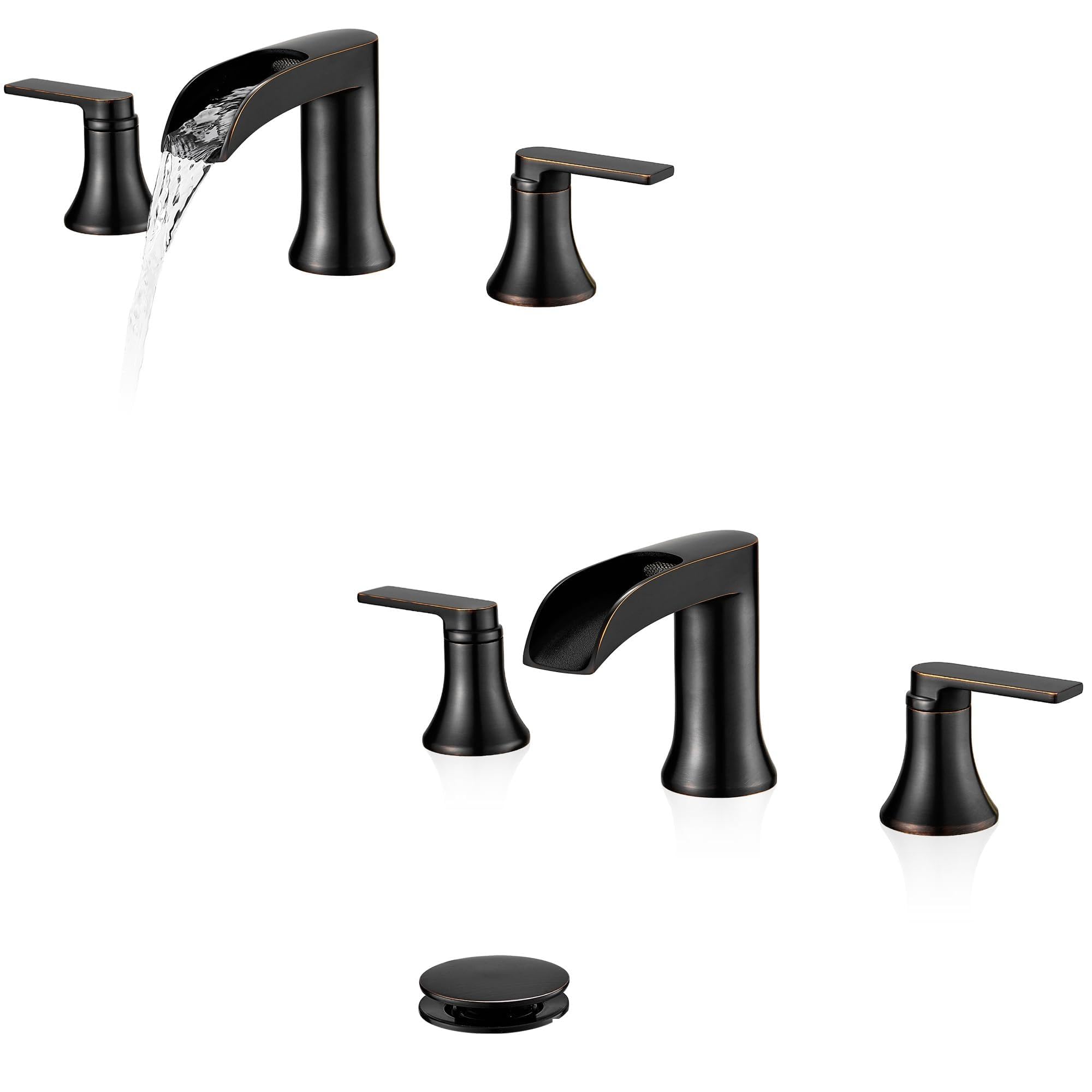 Hcfyauis Women's Bronze Oil Rubbed Roman Bathtub Faucet And Bathroom Sink Faucet, Brass 4-16 Inch 3 Hole Widespread Waterfall Faucet Set 2 Handle