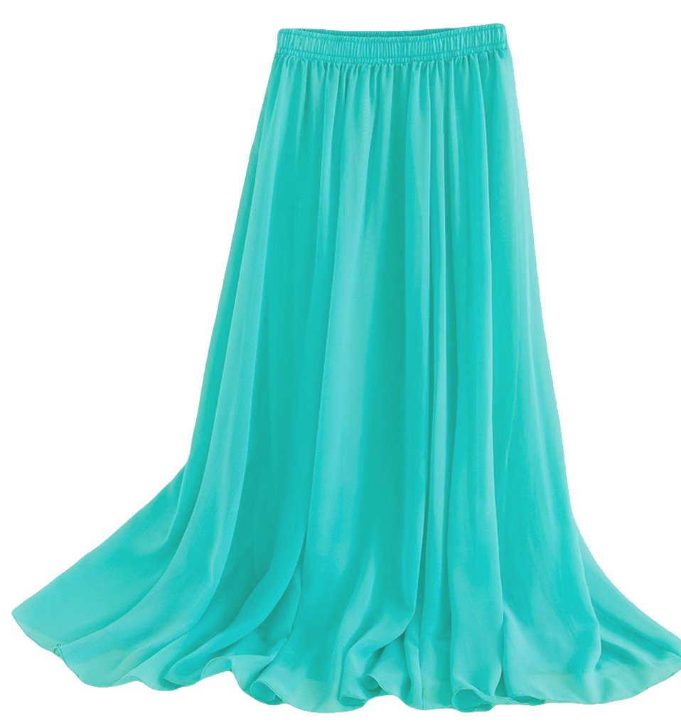 Golden service Women's Stretched Waist Chiffon Long Skirts Flowy Skirt, Sky Blue, Waist:60-78cm,Length:100cm