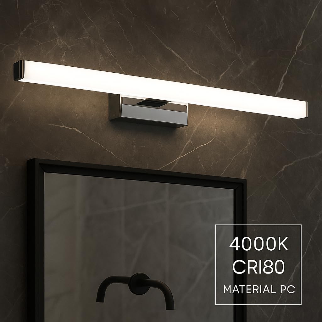 M Ledme - Lámpara de Espejo Baño LED Mirror 9W, 60cm, 900 lumen, Blanco Neutro 4000K, a Prueba de Agua IP44, incluye abrazadera para Espejo y Pared, LM6122