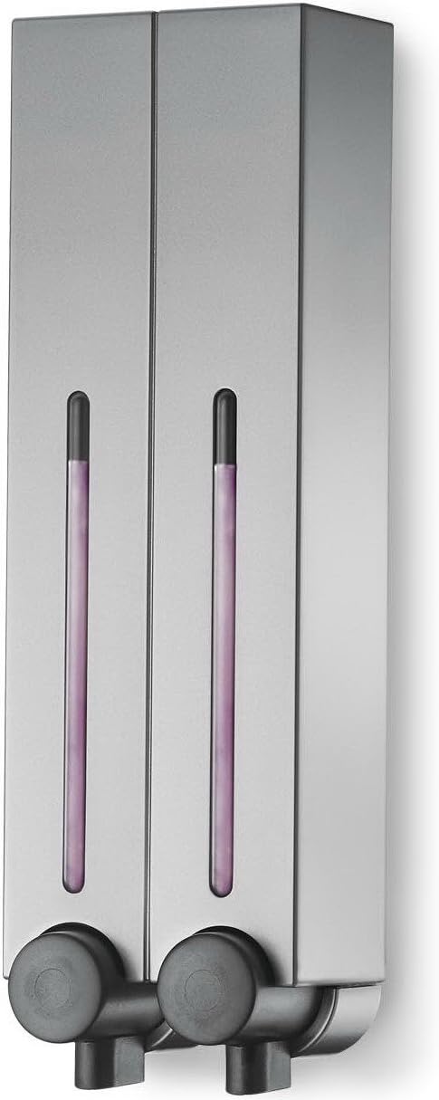 HOMEPLUZ Square Refillable Wall-Mount Shampoo and Conditioner Dispenser (2 chambers) (Gunmetal Gray)