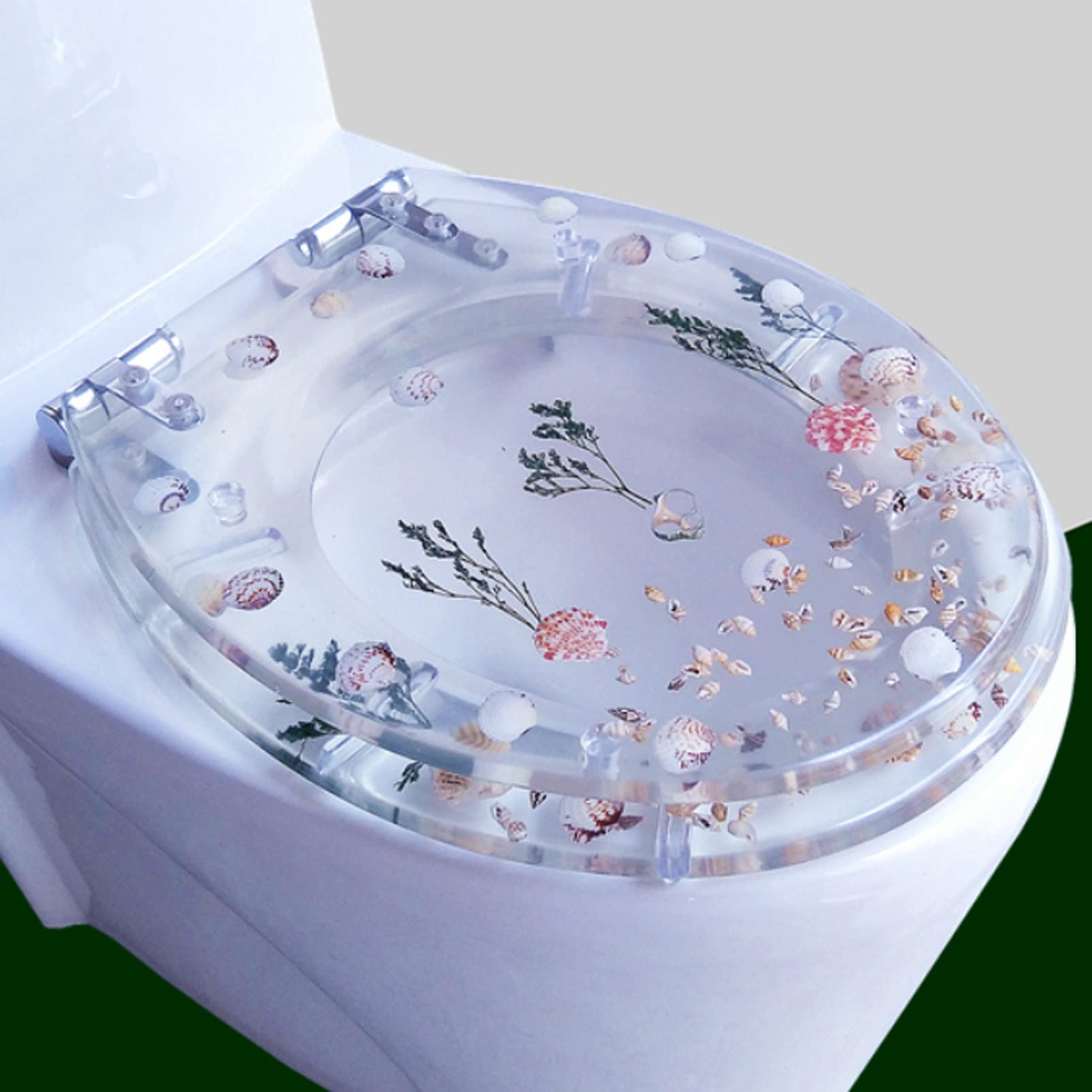 Ldhsjh 7 Quiet Toilet Seat, Quick Attach Hardware Easy Install 11 Kg Capacity, Adjustable, Lightweight, Durable, Portable, User-Friendly, Compact, Round, Resin, Close, Lid
