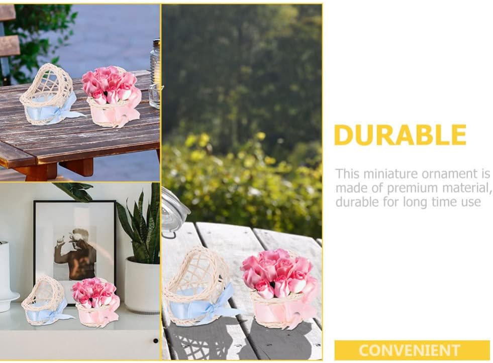 GANAZONO Miniature Rattan Woven Flower Basket 6 Pcs Mini Basket Ornaments Doll House Flower Mini House Decor Home Ornament for Shop Desktop Display