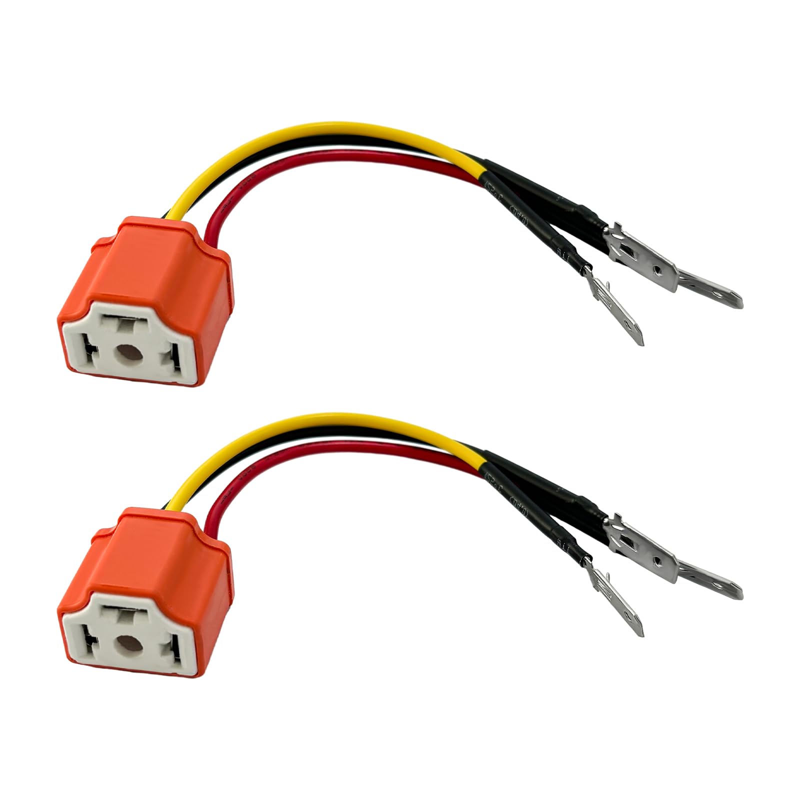 Yourkar 2PCS Ceramic H4 9003 HB2 Wiring Harness Headlight Socket, Pigtail Socket Female Plug with 3 Adapter, 16AWG Headlight Connector Fixs
