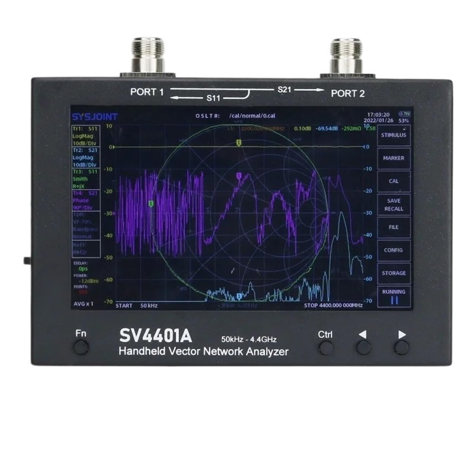 Network Analyzer, Vna SV4401A 50KHz-4.4GHz Vector Network Analyzer 100dB Dynamic VNA 7-inch Touch LCD Internal Memory MF/LF/HF/VHF/UHF Band