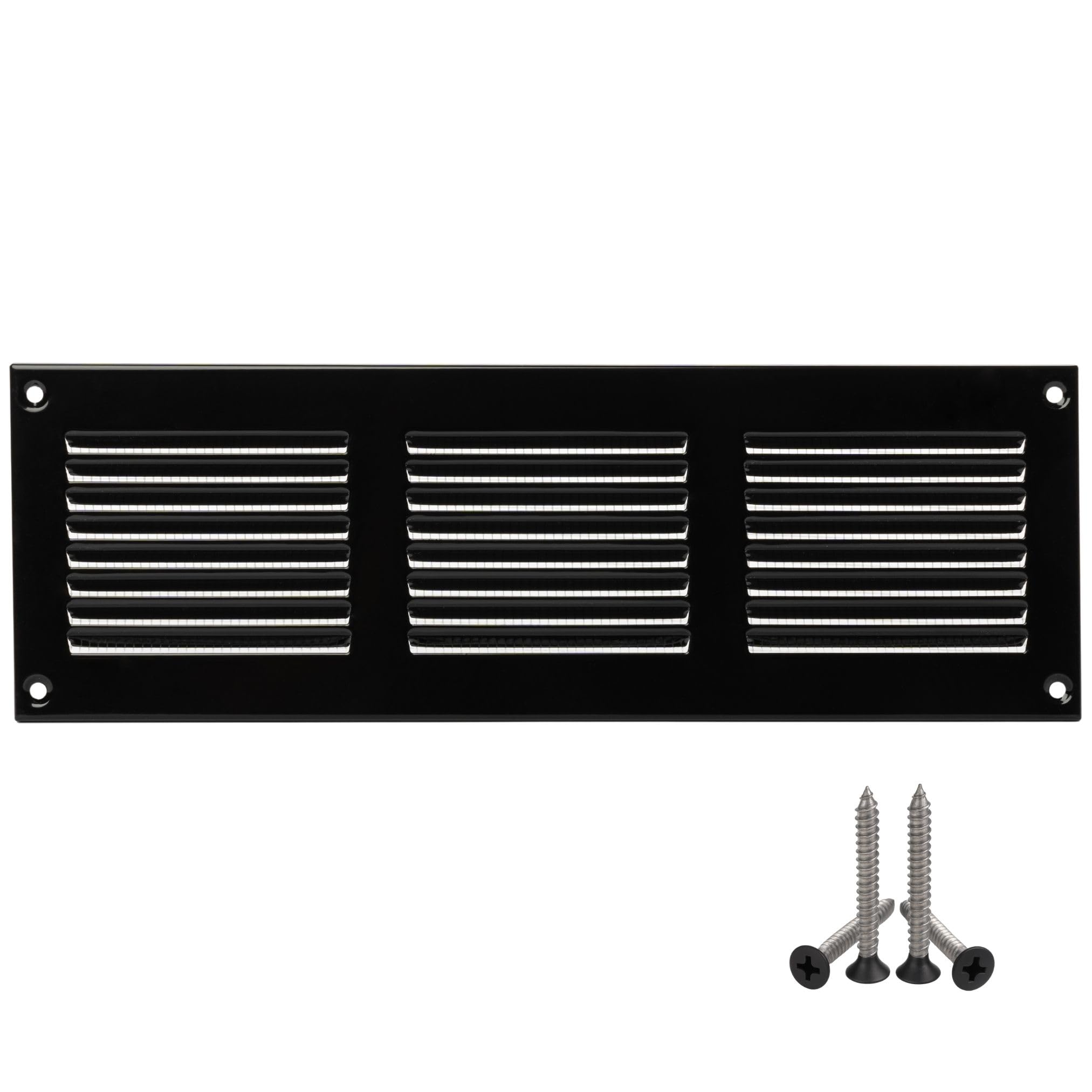 Lirast Black 300X100mm / 12X4 Inch Metal Ventilation Grille - Air Vent Cover With Insect Mesh